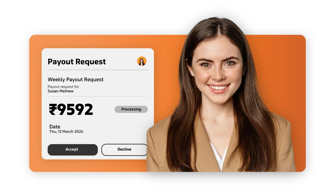 UPI digital tipping payout request for a hospitality service worker in India — Susan Mathew